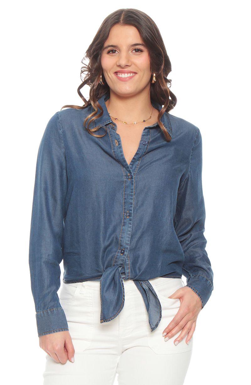 Blusa Lyocell Manga Larga Abotonada En El  Delantero-0