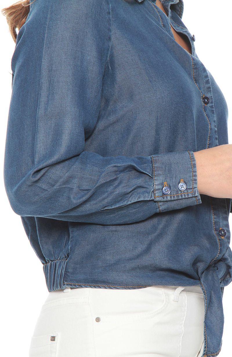Blusa Lyocell Manga Larga Abotonada En El  Delantero-3