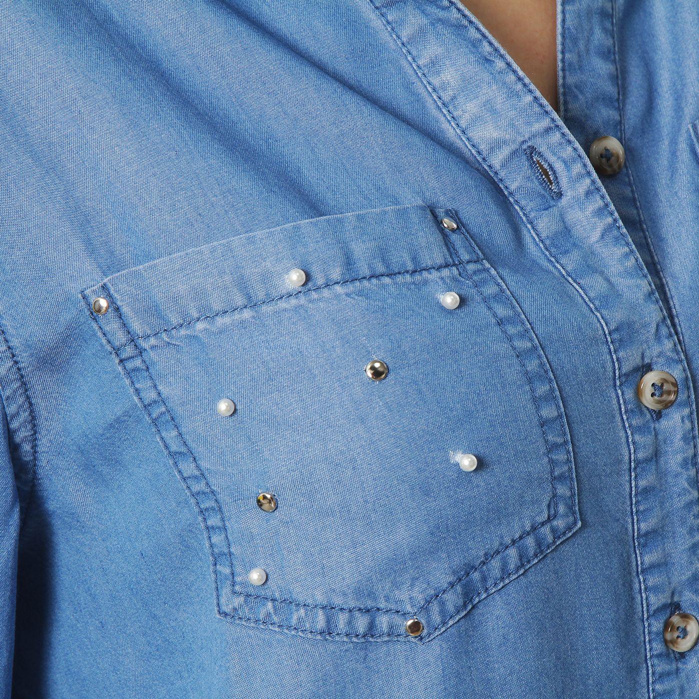Blusa Denim Cuello Camisero Aplicacion Tachas Y Perlas-4