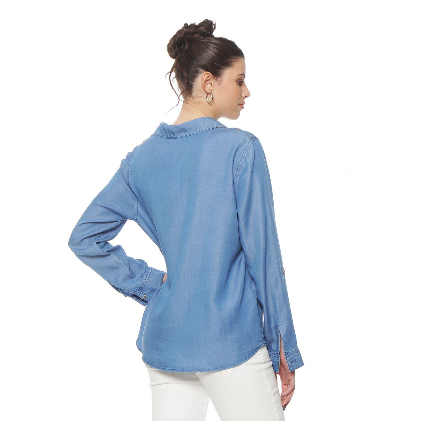 Blusa Denim Cuello Camisero Aplicacion Tachas Y Perlas-6