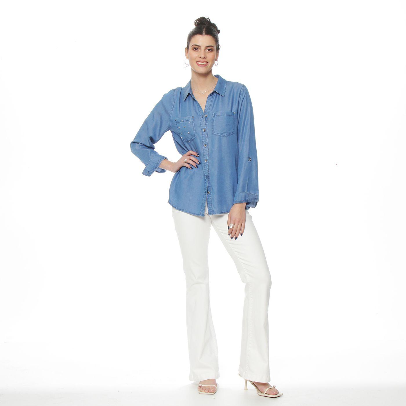 Blusa Denim Cuello Camisero Aplicacion Tachas Y Perlas-7