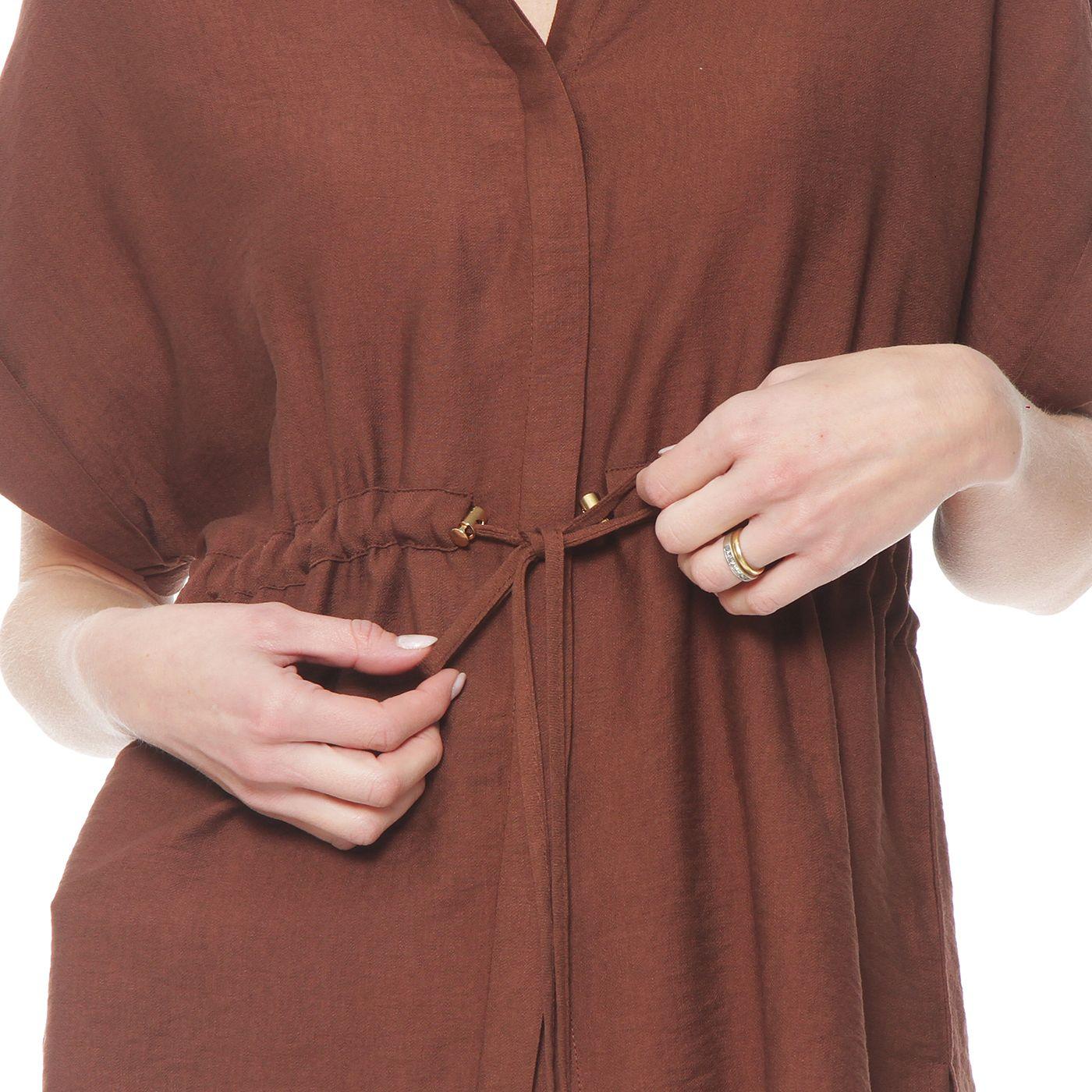 Blusa  Safari Manga  Corta Con Cuello Y Cintura  Ajustada-3
