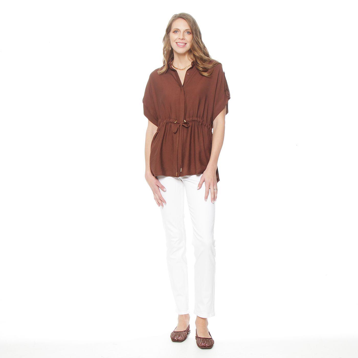 Blusa  Safari Manga  Corta Con Cuello Y Cintura  Ajustada-4