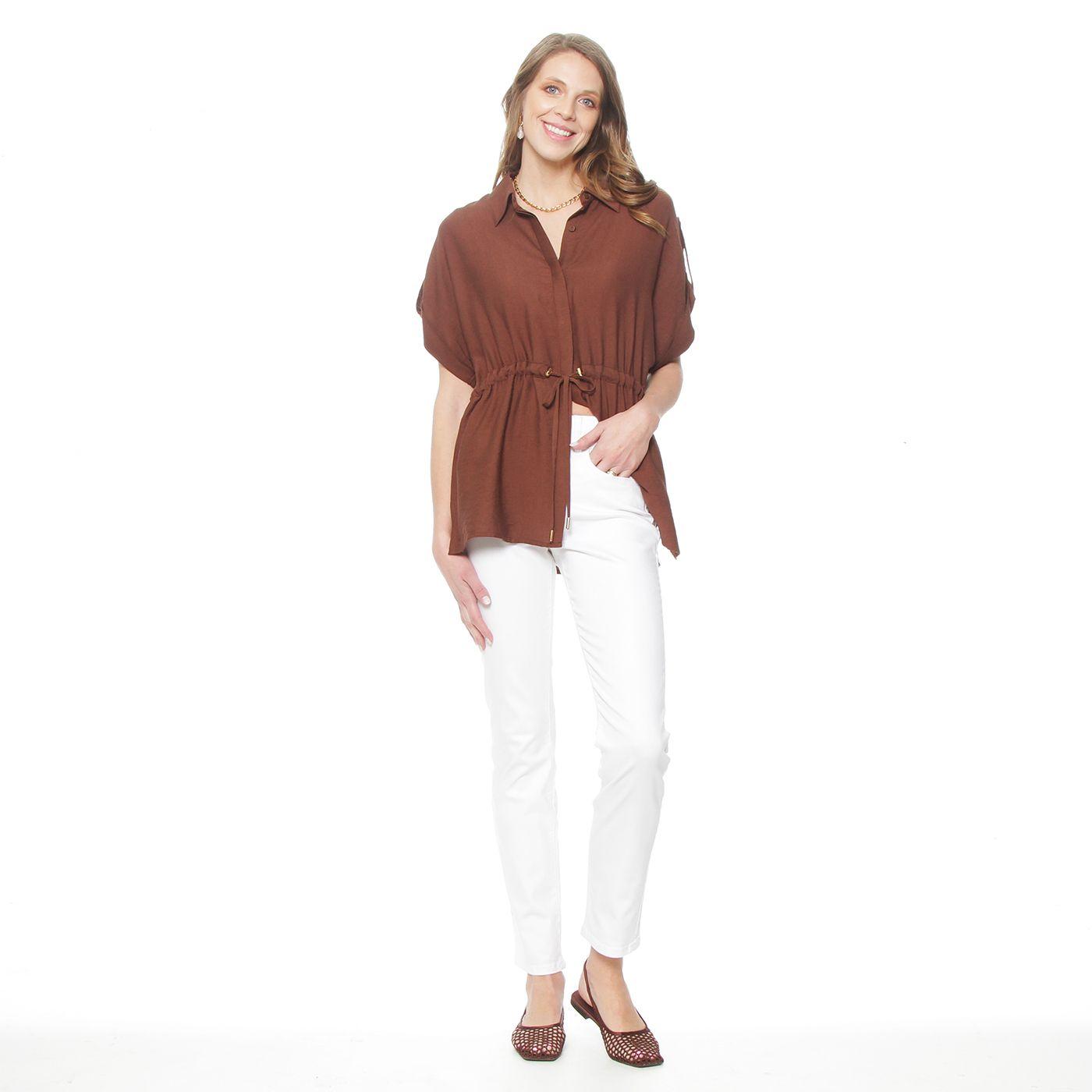 Blusa  Safari Manga  Corta Con Cuello Y Cintura  Ajustada-6
