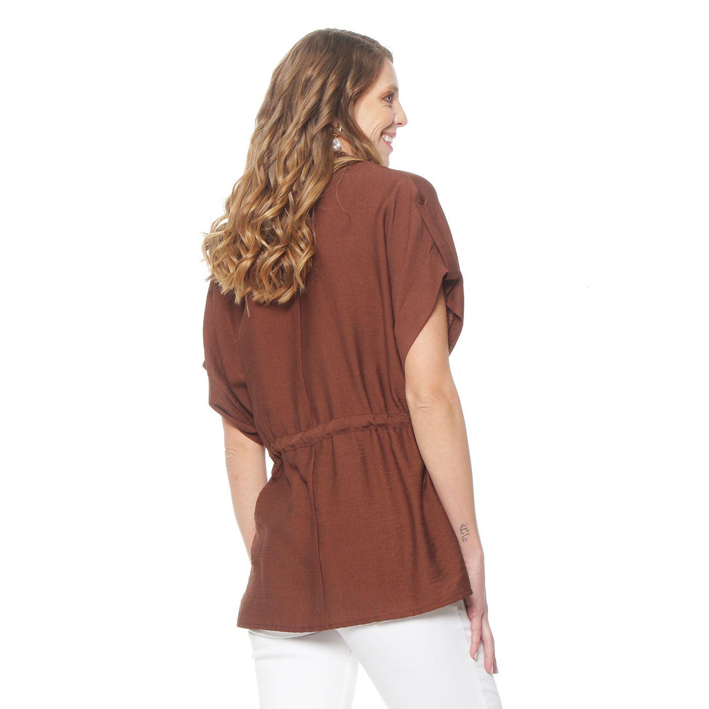 Blusa  Safari Manga  Corta Con Cuello Y Cintura  Ajustada-7