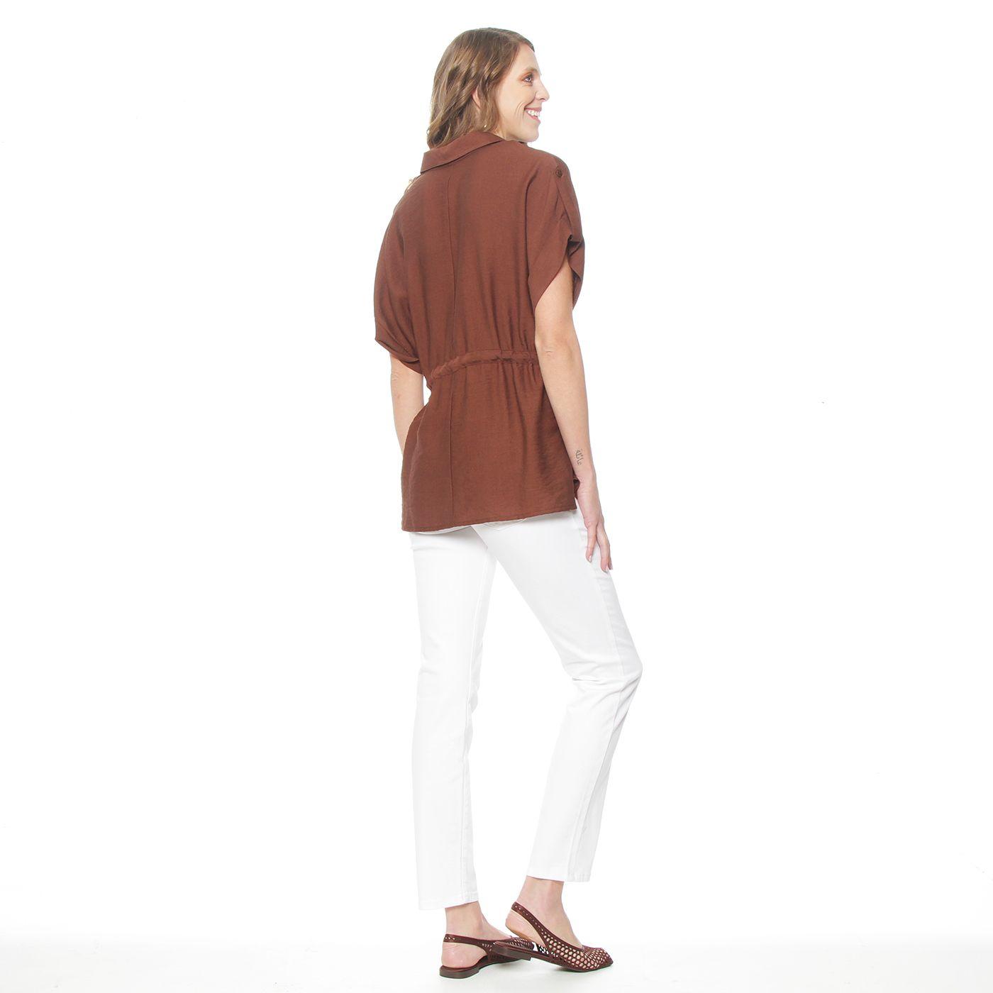 Blusa  Safari Manga  Corta Con Cuello Y Cintura  Ajustada-8