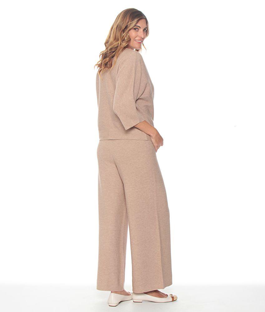 Conjunto Tejido Pantalon Palazzo Y Sweater Con Escote V-3