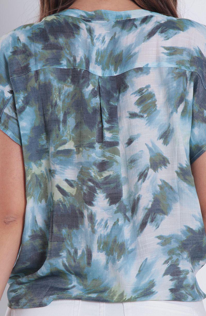 Blusa Estampada Manga Corta Cuello Mao Escote V Amarrada En Ruedo-4