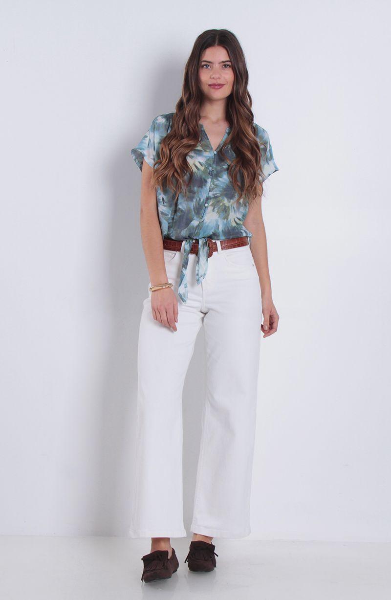 Blusa Estampada Manga Corta Cuello Mao Escote V Amarrada En Ruedo-5