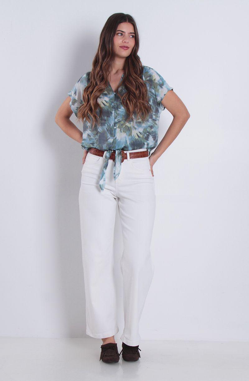 Blusa Estampada Manga Corta Cuello Mao Escote V Amarrada En Ruedo-6
