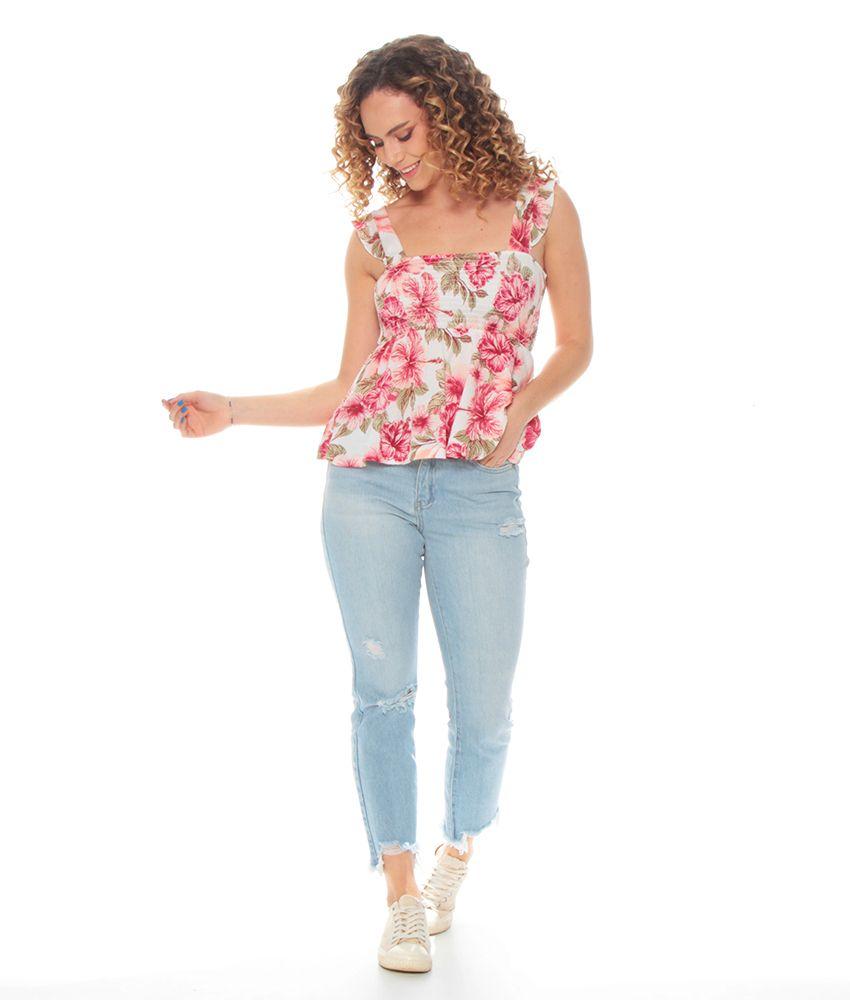 Blusa S/m Estampada Pabilo Con Ruchas Escote Cuadrado-4