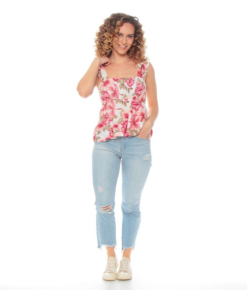 Blusa S/m Estampada Pabilo Con Ruchas Escote Cuadrado-5