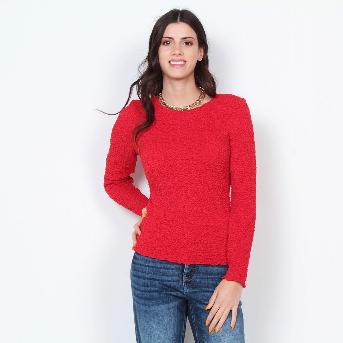 Polera Manga Larga Con Textura Y Escote Redondo-0