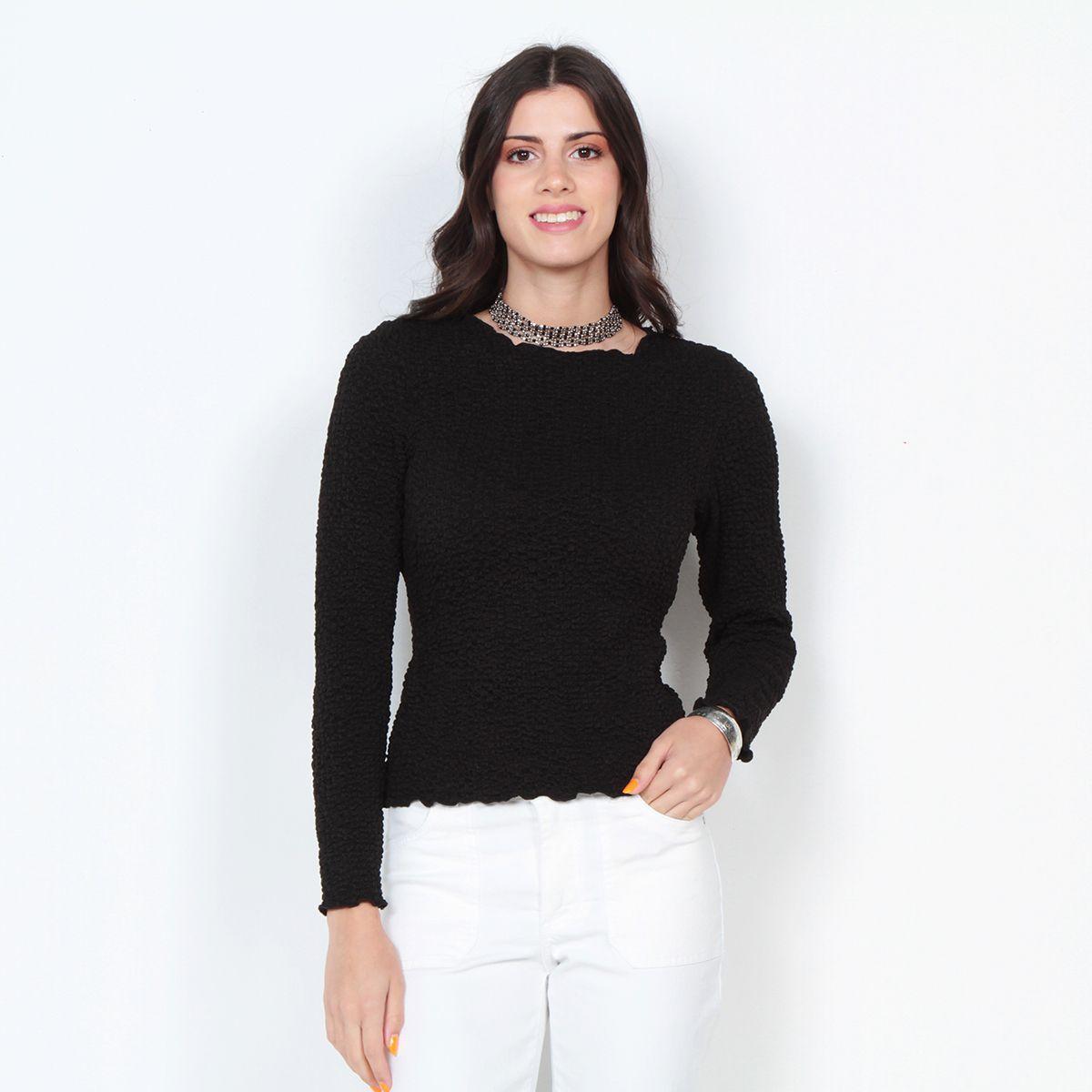 Polera Manga Larga Con Textura Y Escote Redondo-0