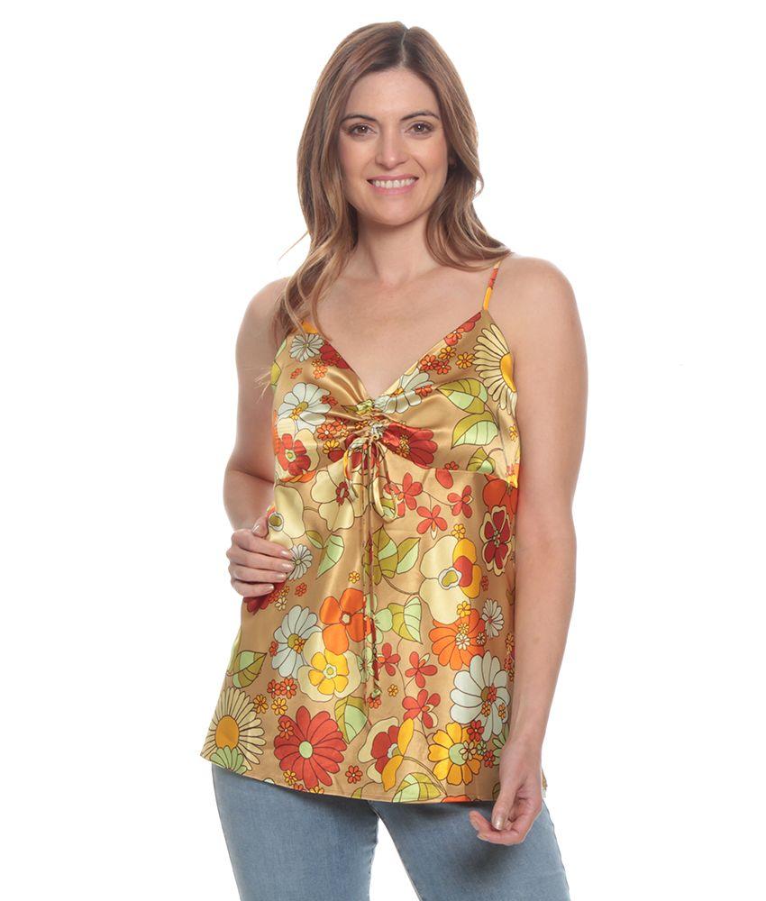 Blusa Sin Manga  Estampado Escote V Con Detalle-5
