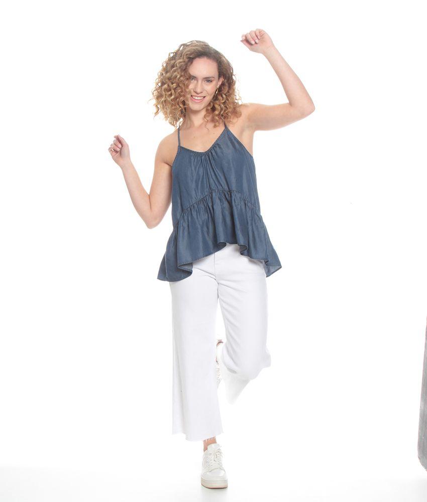 Blusa Ancha Sin Manga Pabilo Tencel Escote V  Detalle Espalda-1