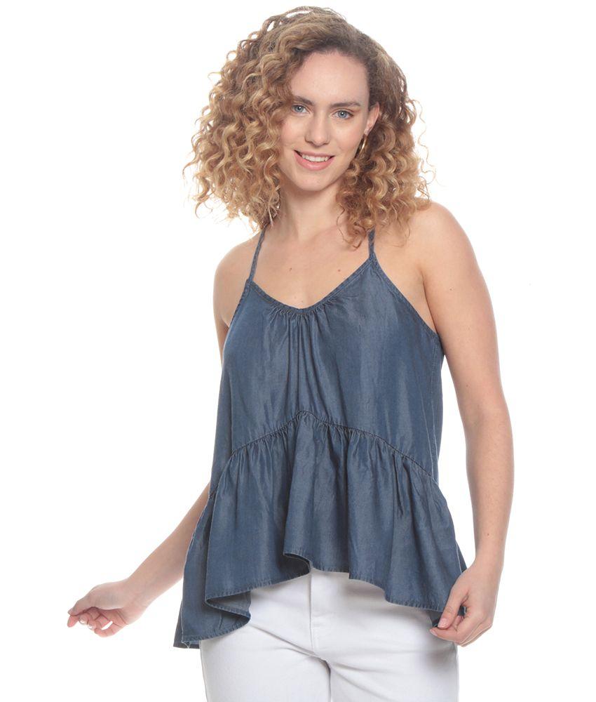Blusa Ancha Sin Manga Pabilo Tencel Escote V  Detalle Espalda-5