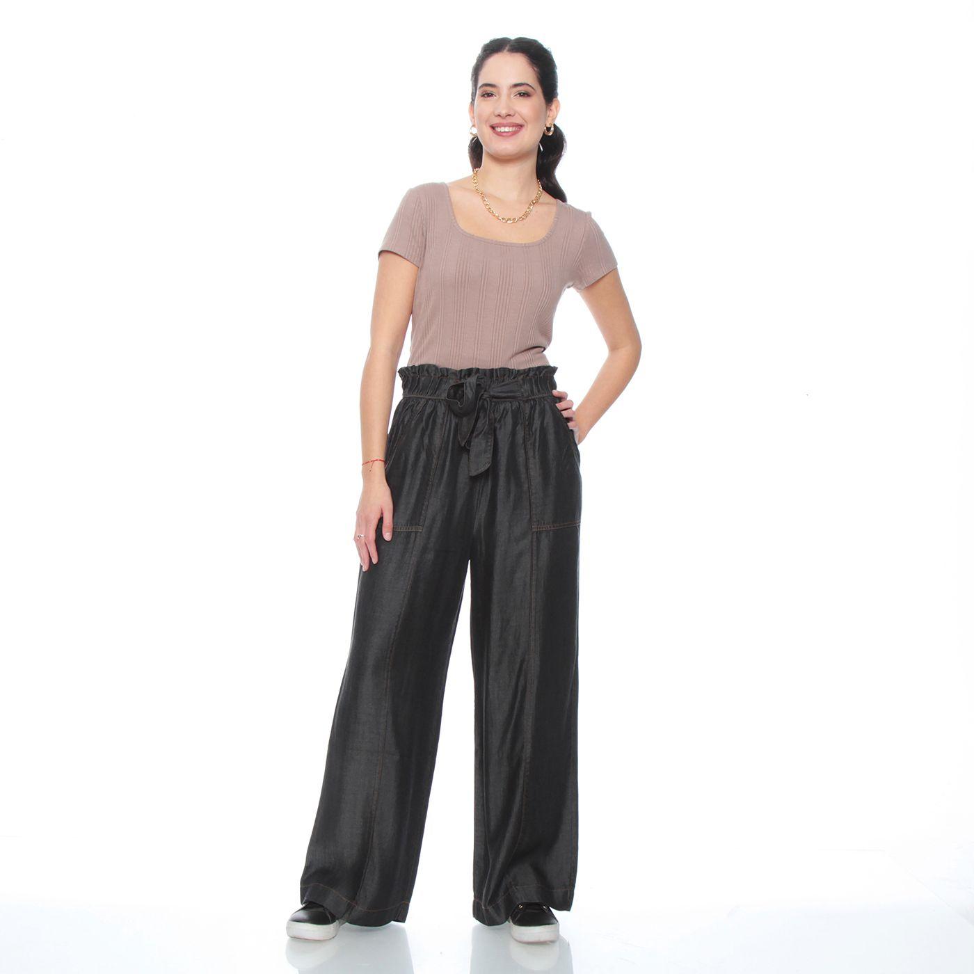 Pantalon Lyocell Wide Leg Tiro Alto Pretina Elasticada Con Lazo-4