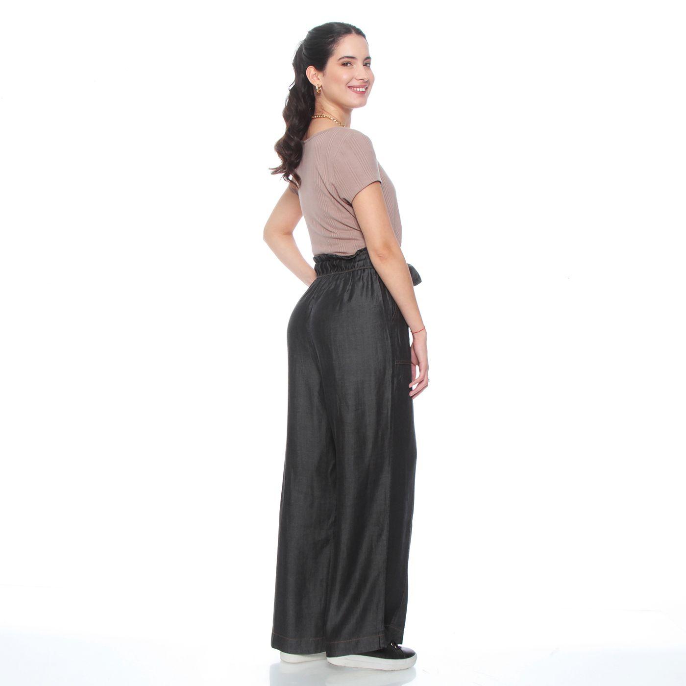 Pantalon Lyocell Wide Leg Tiro Alto Pretina Elasticada Con Lazo-5
