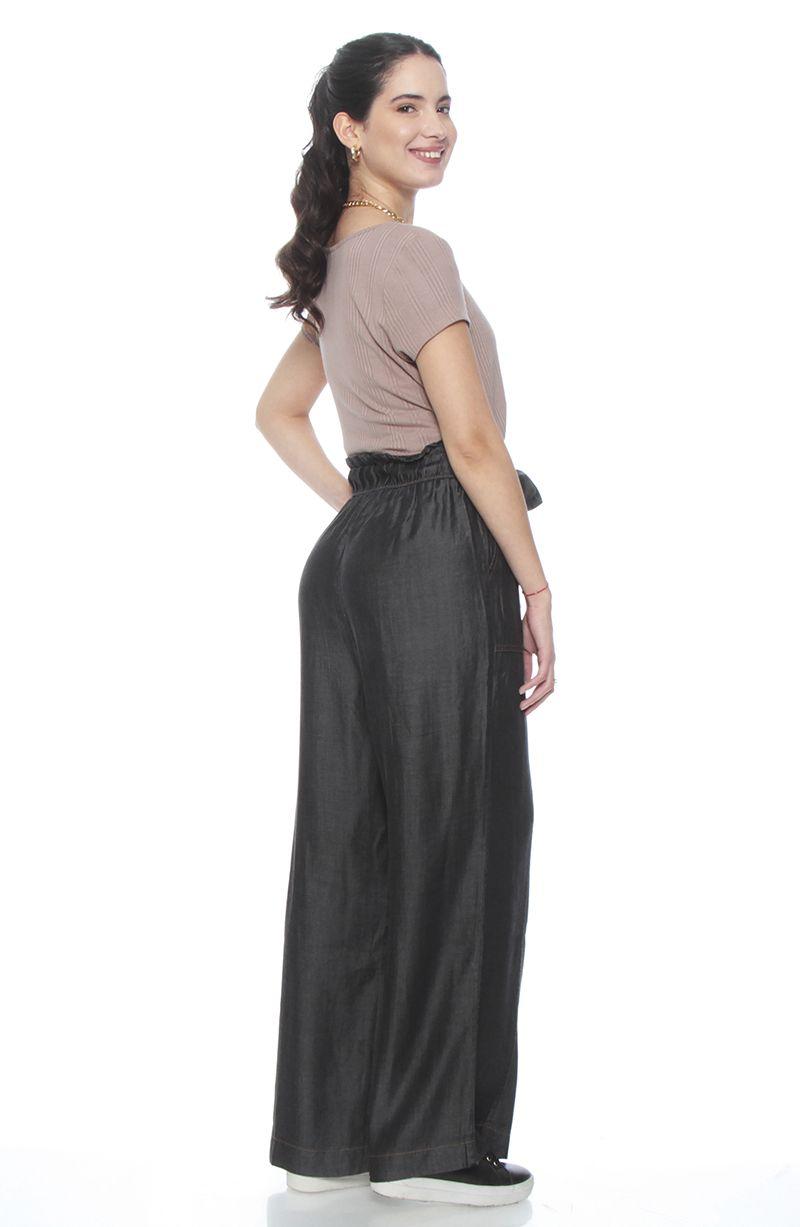 Pantalon Lyocell Wide Leg Tiro Alto Pretina Elasticada Con Lazo-5