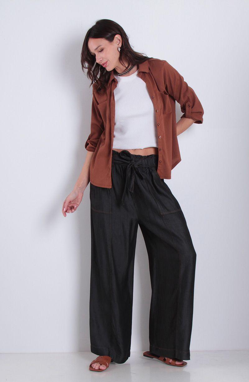 Pantalon Lyocell Wide Leg Tiro Alto Pretina Elasticada Con Lazo-5