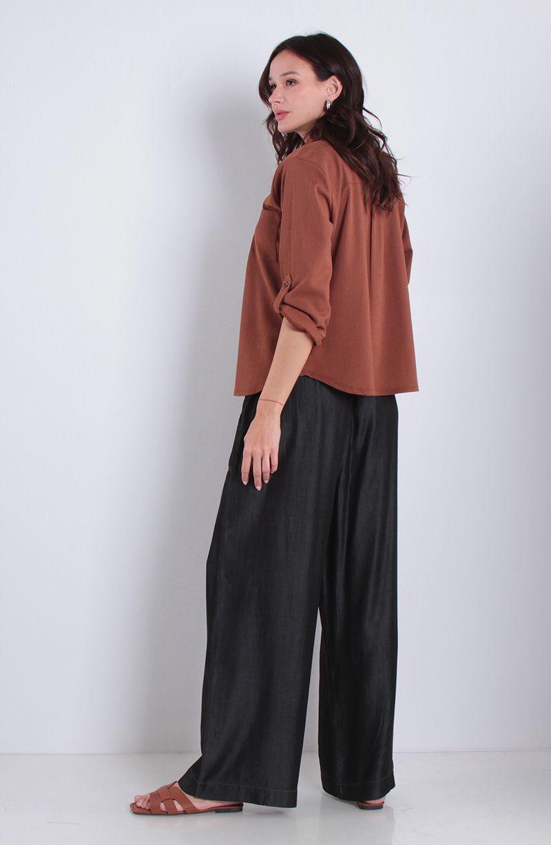 Pantalon Lyocell Wide Leg Tiro Alto Pretina Elasticada Con Lazo-6