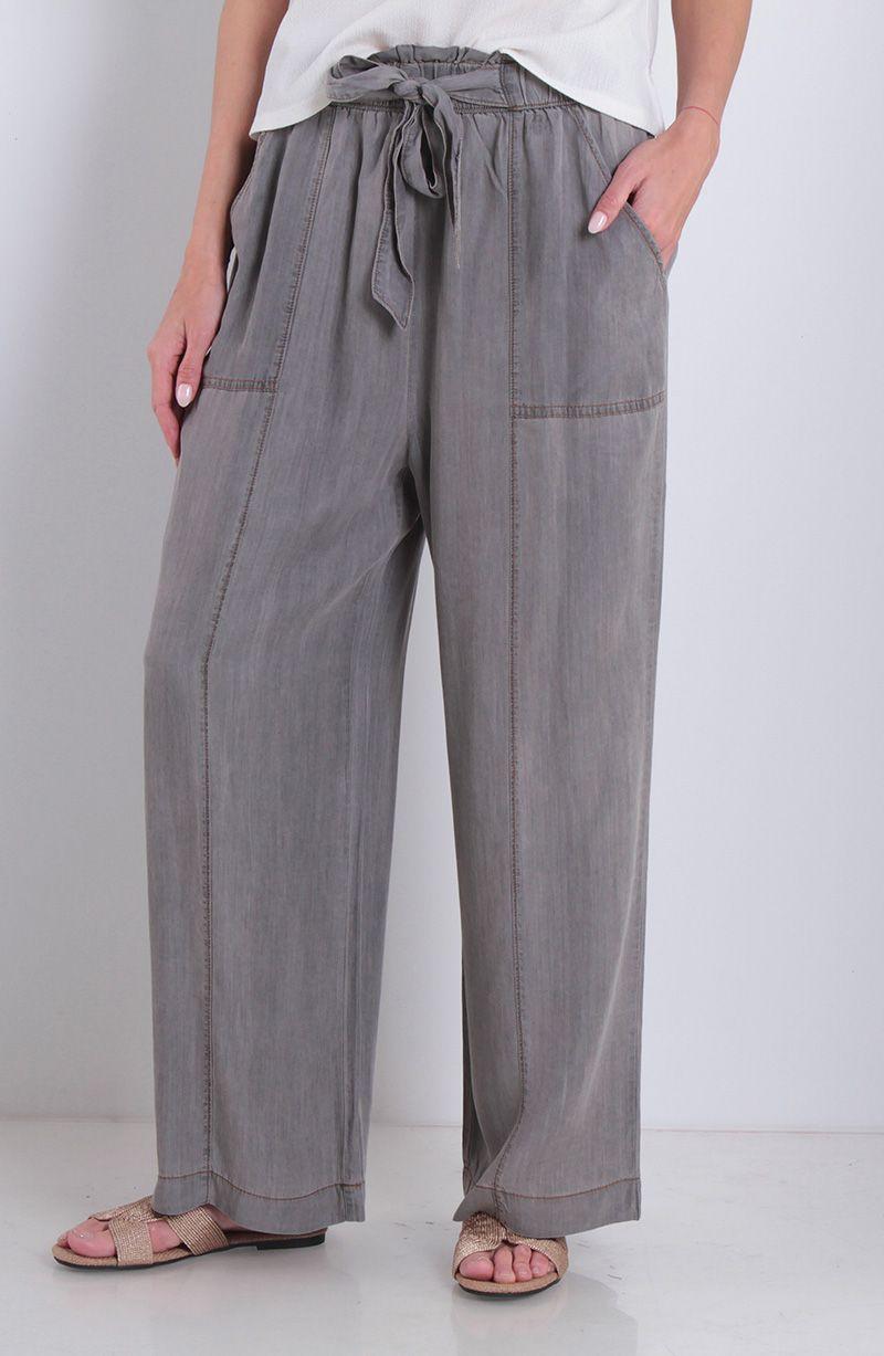 Pantalon Lyocell Wide Leg Tiro Alto Pretina Elasticada Con Lazo-0
