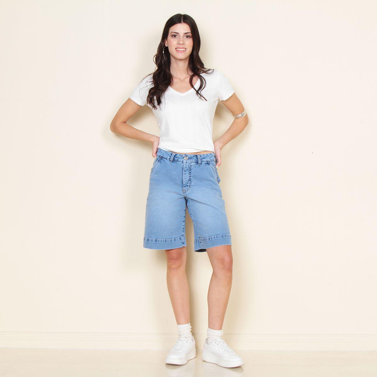 Bermuda Tiro Alto Pretina Basica 1 Boton Bolsillo Argentino-0