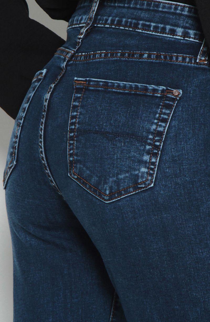 Jeans Basico Recto Tiro Alto Pretina Un Boton Bolsillo Bordado-1