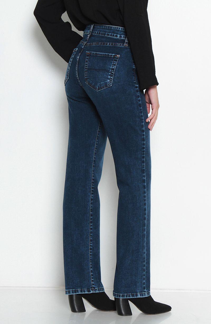 Jeans Basico Recto Tiro Alto Pretina Un Boton Bolsillo Bordado-5