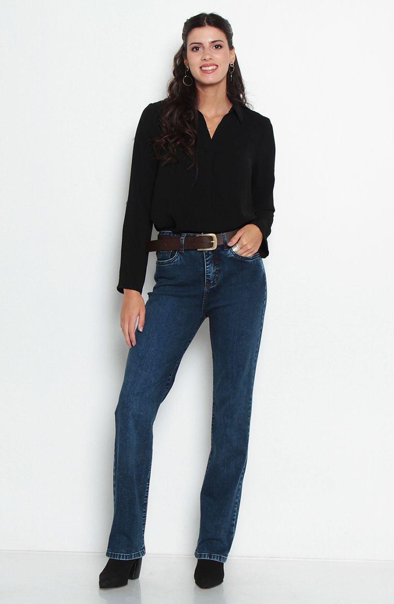 Jeans Basico Recto Tiro Alto Pretina Un Boton Bolsillo Bordado-6