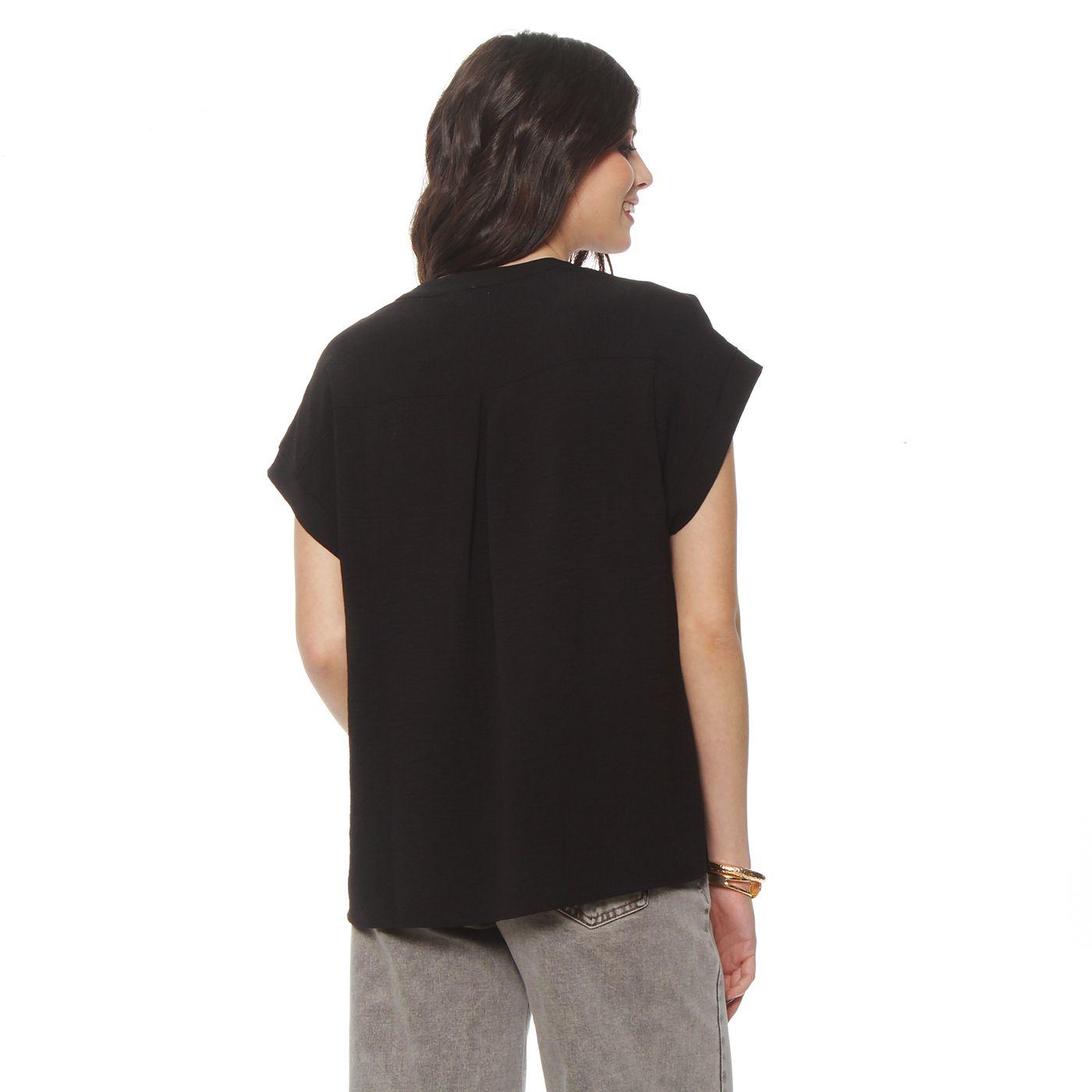 Blusa Manga Corta Escote V Abotonada En Delantero-4