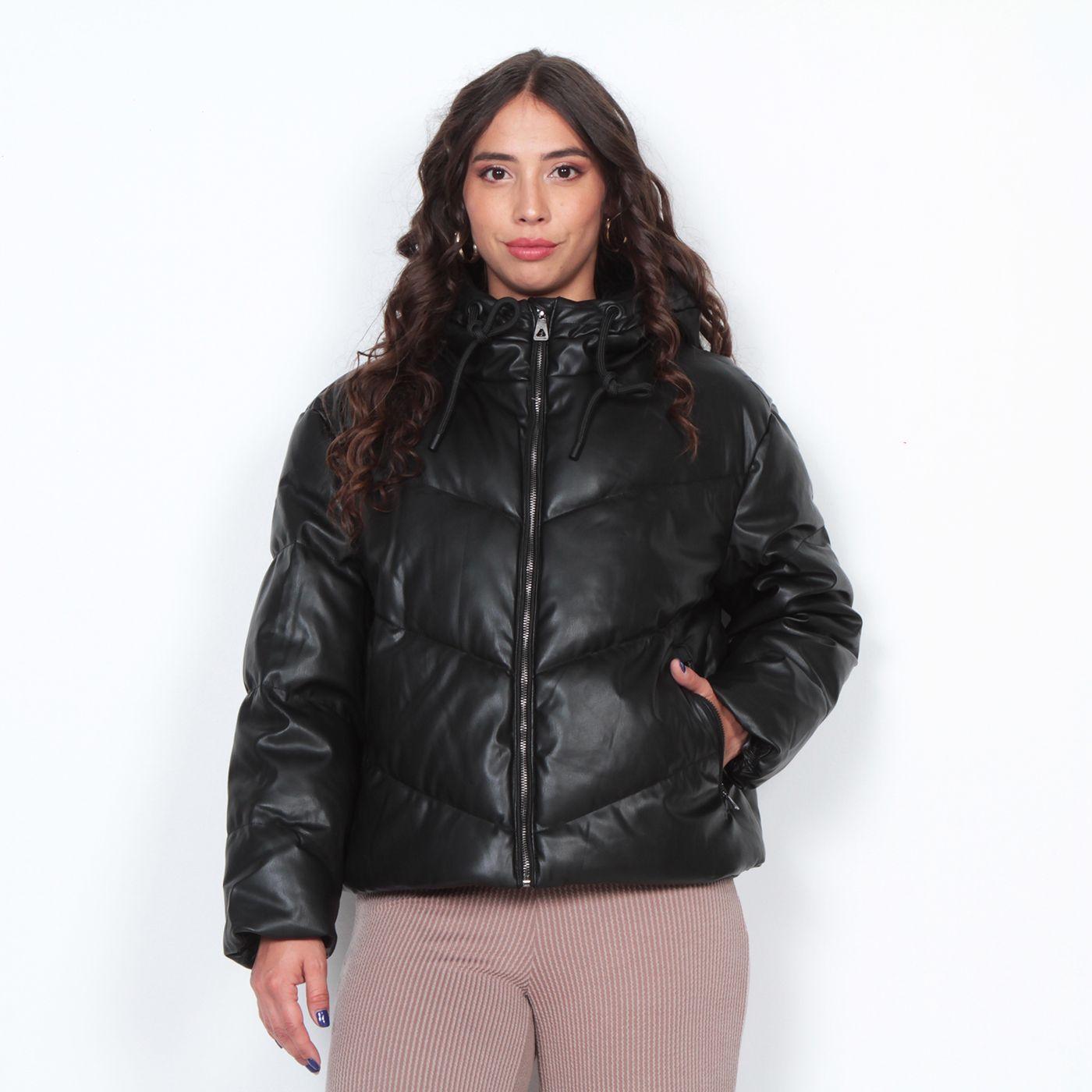Parka Manga Larga Puffer Pu Con Capucha-0