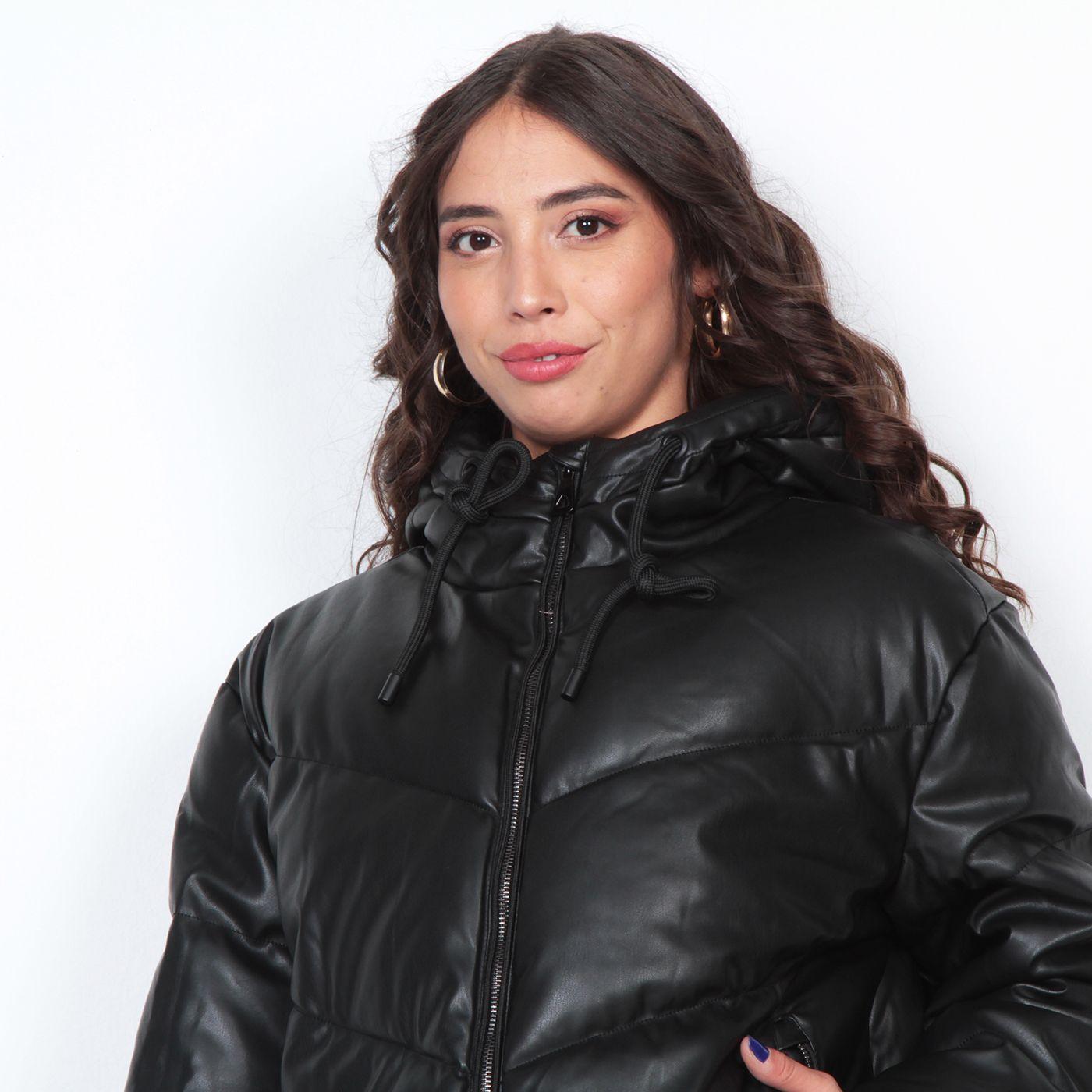 Parka Manga Larga Puffer Pu Con Capucha-4