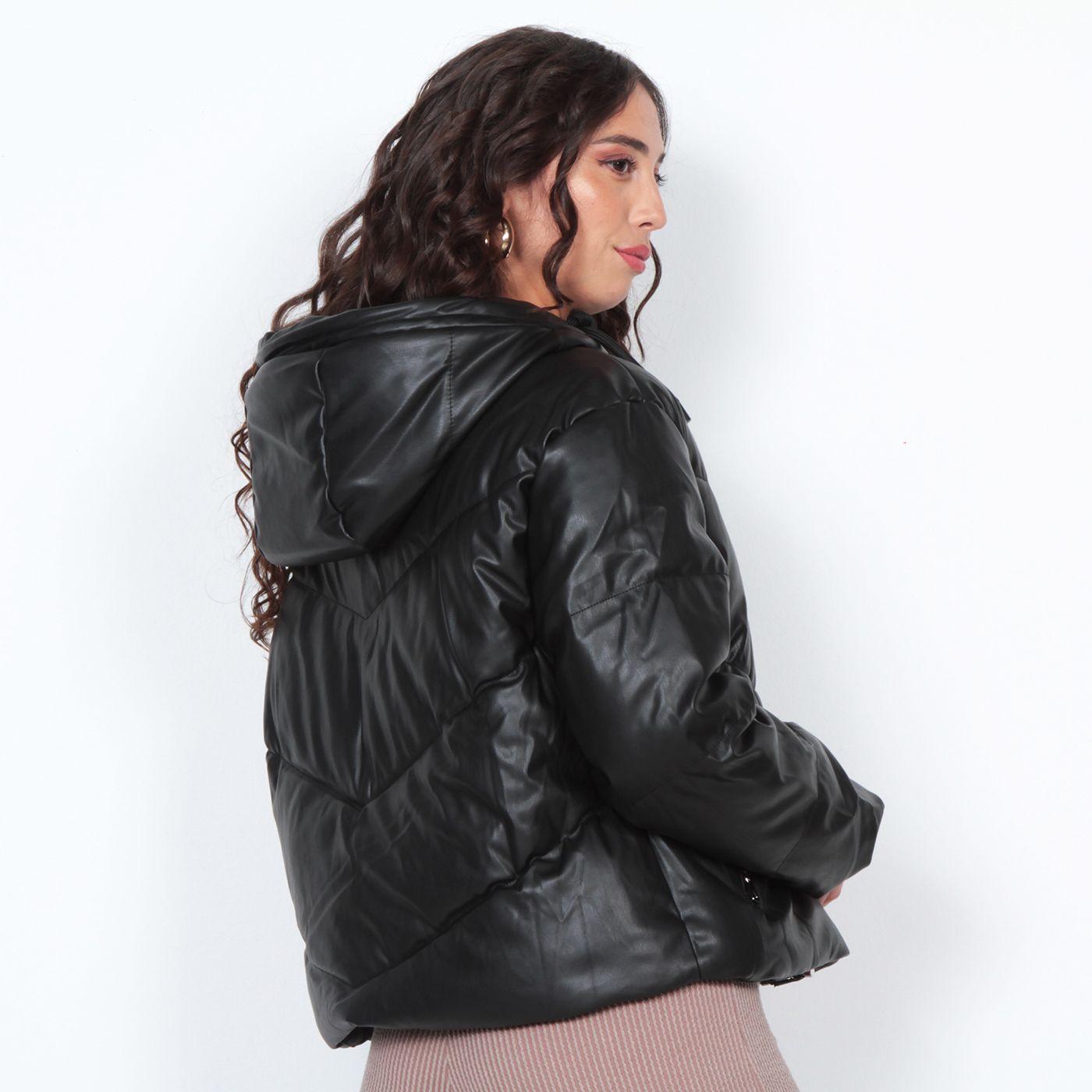 Parka Manga Larga Puffer Pu Con Capucha-5