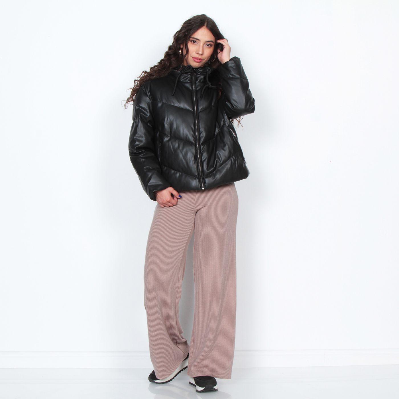 Parka Manga Larga Puffer Pu Con Capucha-6
