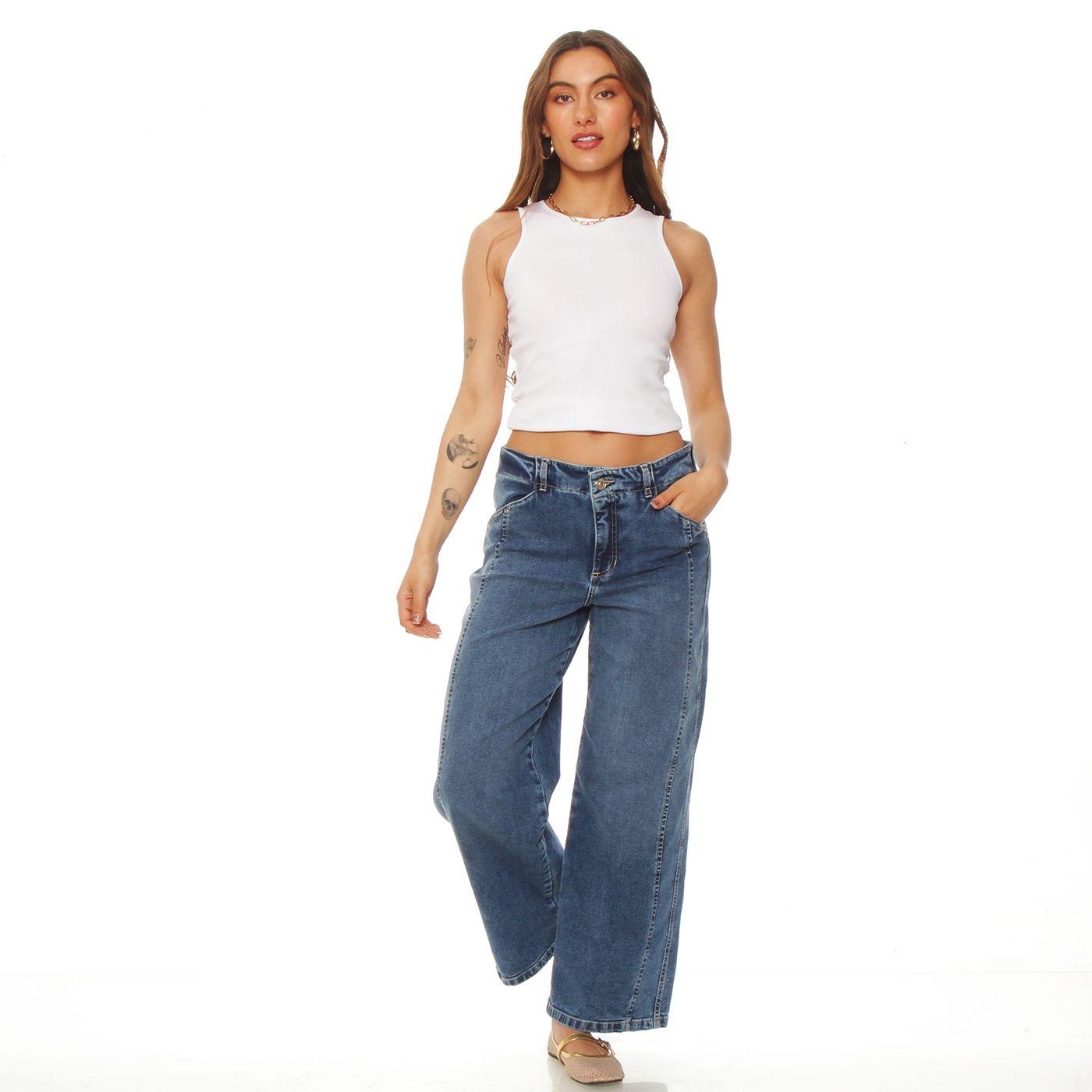Jeans Crop Wide Tiro Alto  Pretina Interna 1 Boton-2