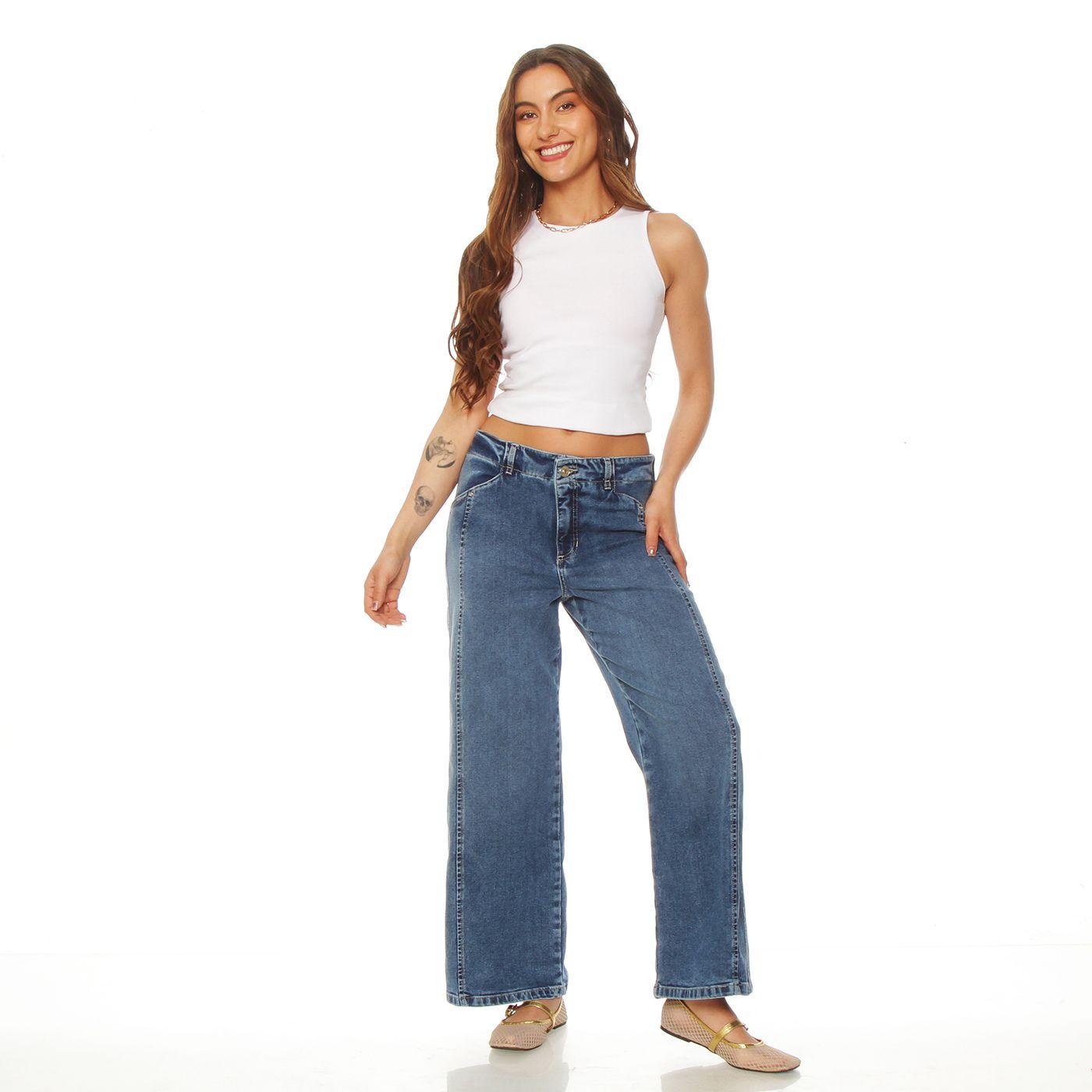 Jeans Crop Wide Tiro Alto  Pretina Interna 1 Boton-3