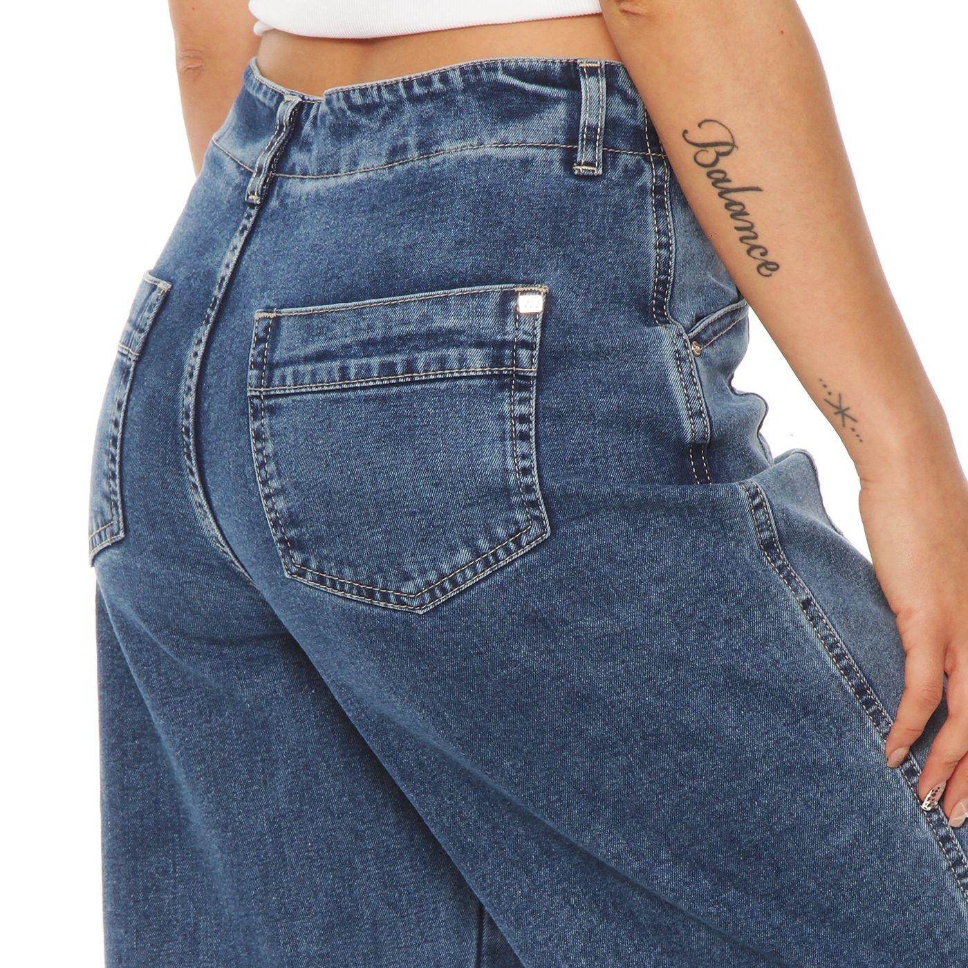 Jeans Crop Wide Tiro Alto  Pretina Interna 1 Boton-4