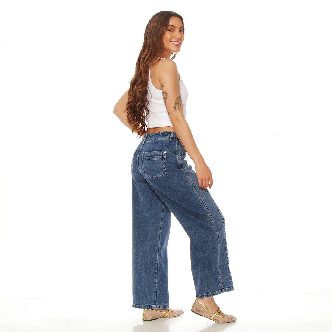 Jeans Crop Wide Tiro Alto  Pretina Interna 1 Boton-5