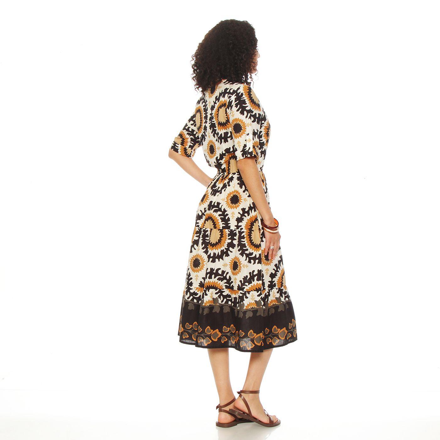 Vestido Estampado Manga Corta Abotonada En Delantero-6