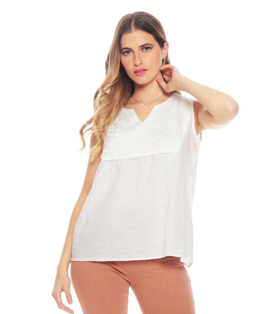 Blusa Sin Manga Solida Escote V Detalle Delantero-0
