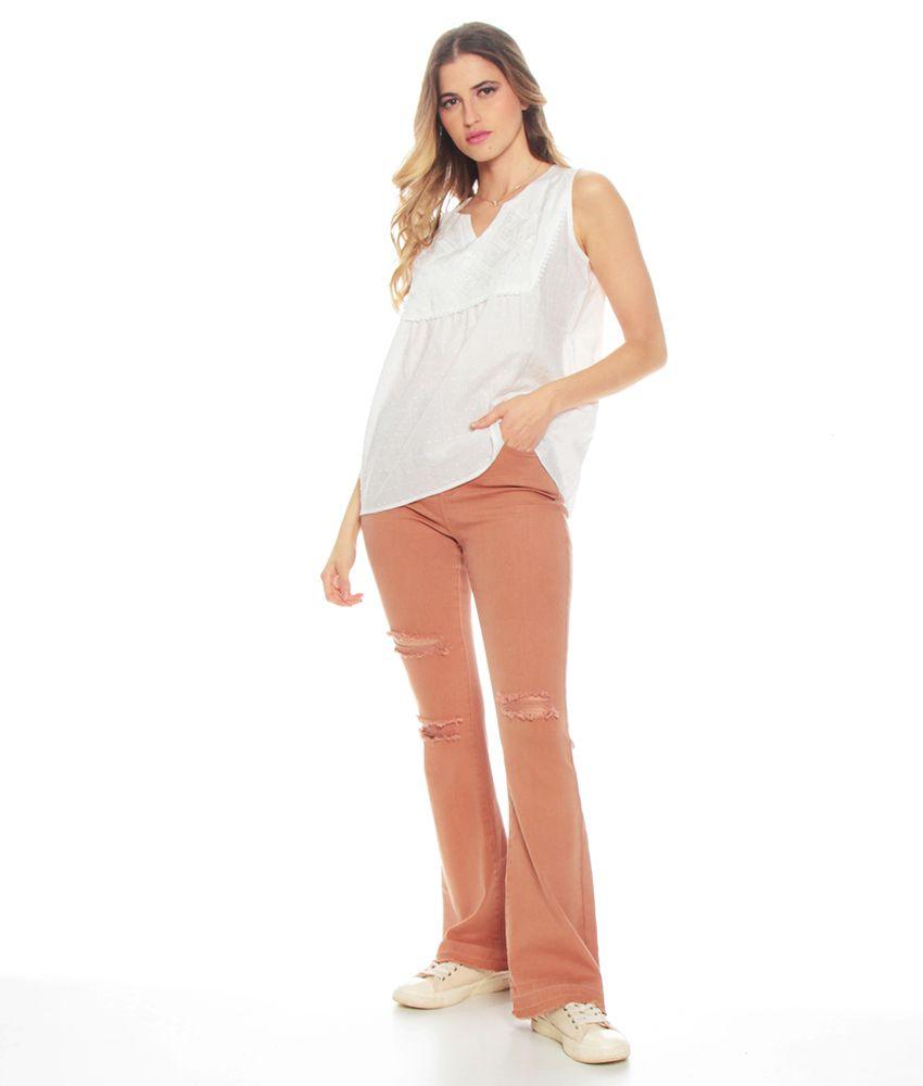 Blusa Sin Manga Solida Escote V Detalle Delantero-2