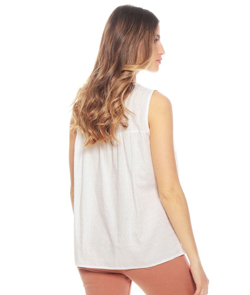 Blusa Sin Manga Solida Escote V Detalle Delantero-4