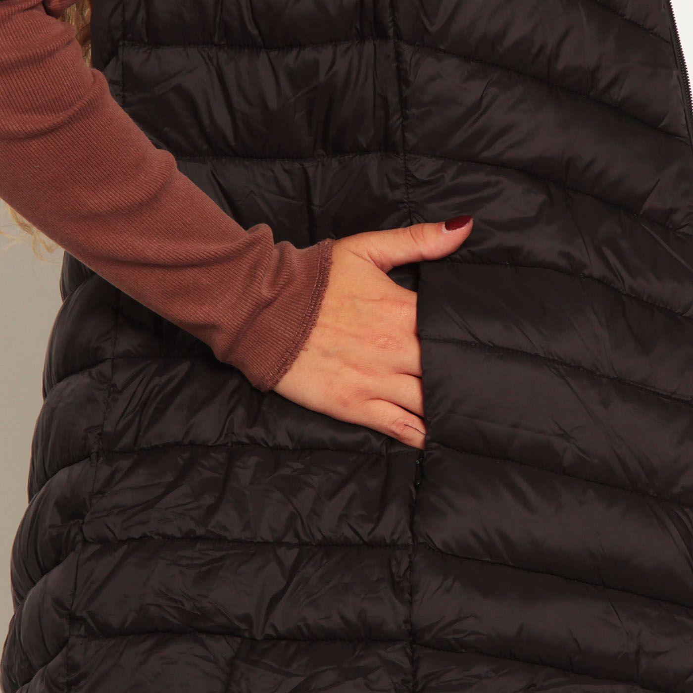 Parka Sin Manga Solida Con Cierre En El Delantero Y Bolsillos-3