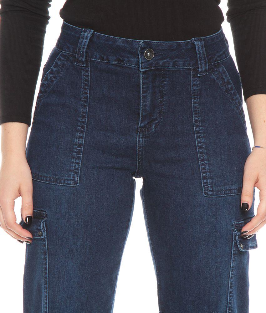 Jeans Cargo Recto Tiro Alto  Bolsillos Laterales Pretina Basica-1