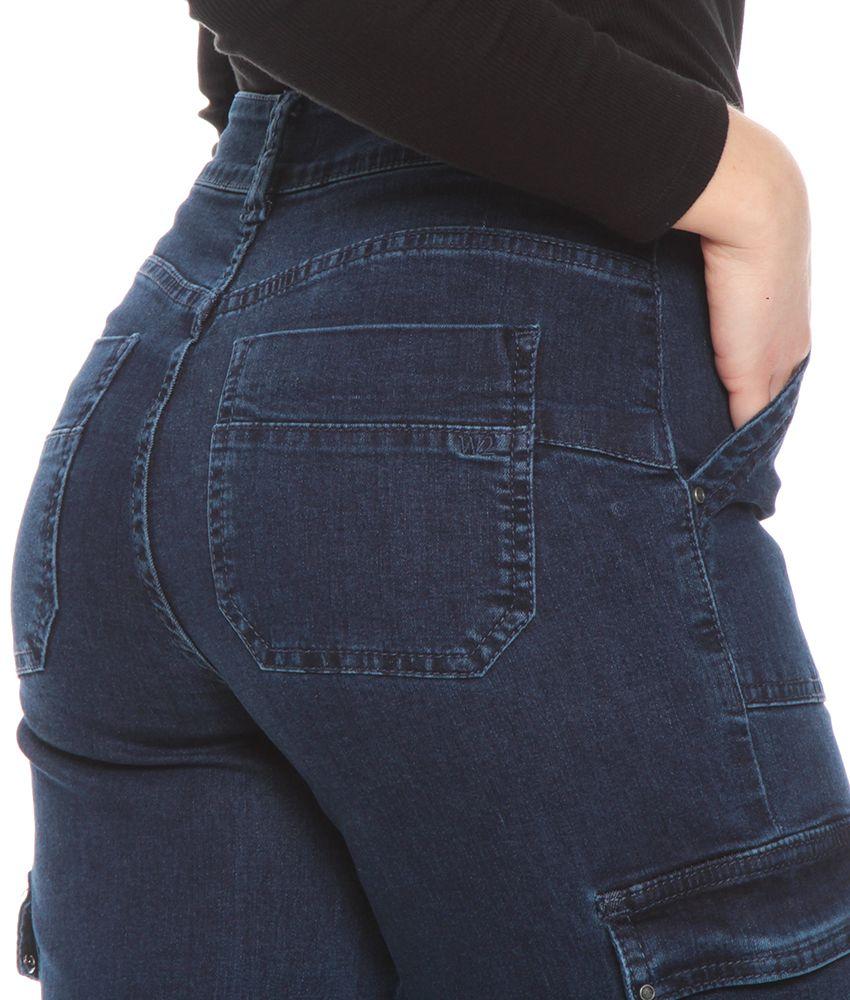 Jeans Cargo Recto Tiro Alto  Bolsillos Laterales Pretina Basica-5