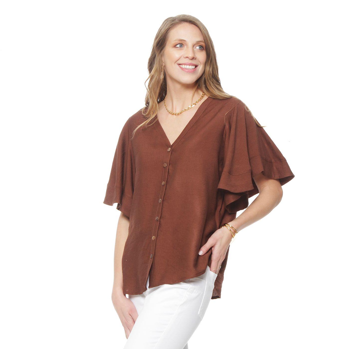 Blusa  Manga Corta  Solida Escote V-2