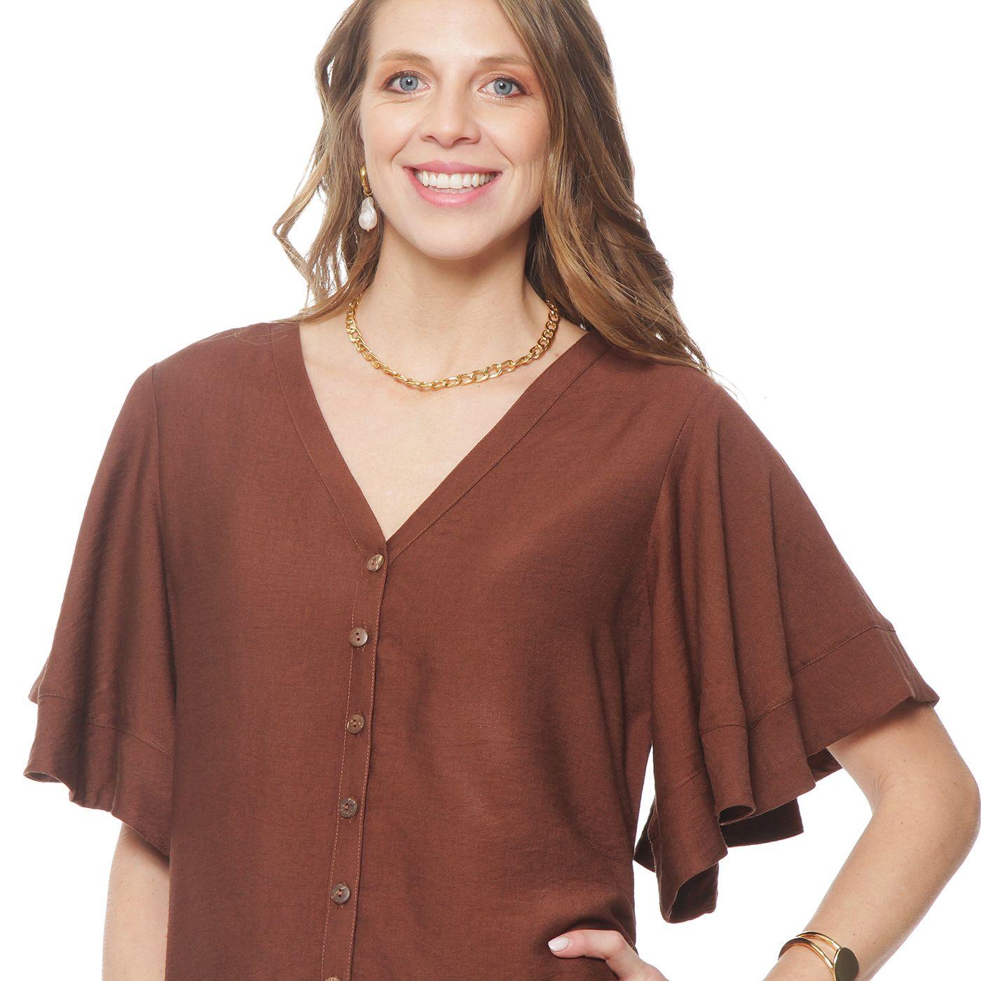 Blusa  Manga Corta  Solida Escote V-3