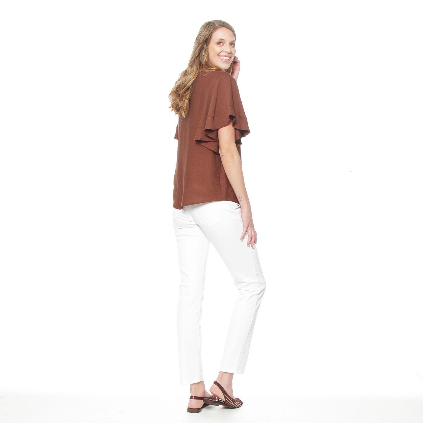 Blusa  Manga Corta  Solida Escote V-8